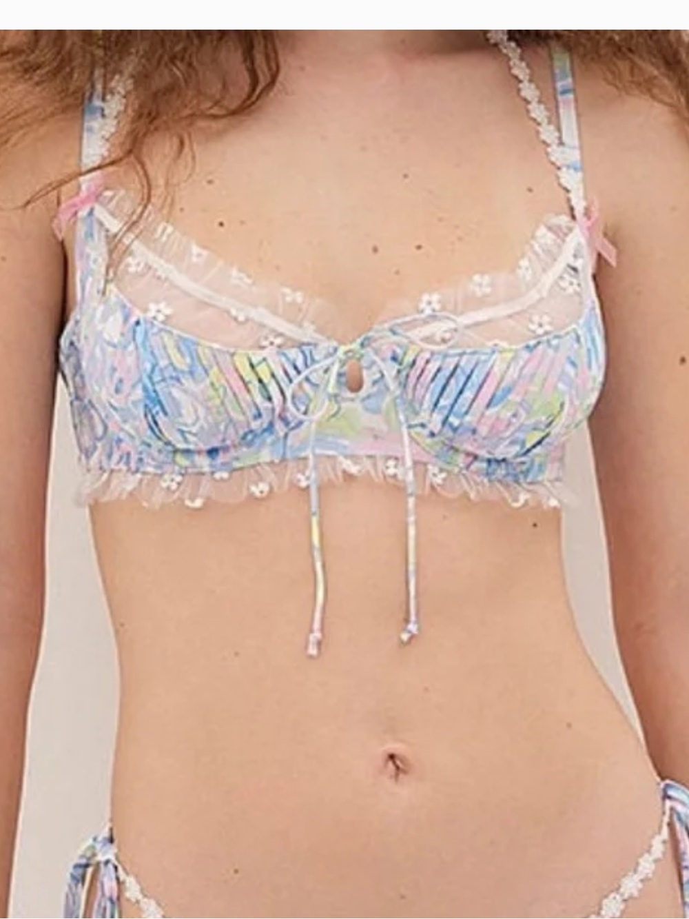 Lace-Trim Multi-Color Printed Bralette